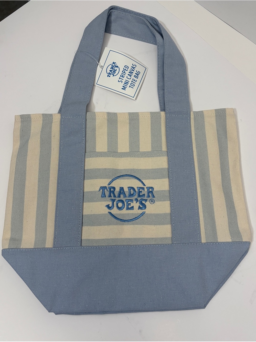 Trader Joe’s Mini Pastel Stripe Canvas Tote Bag Limited Edition 2026, BLUE